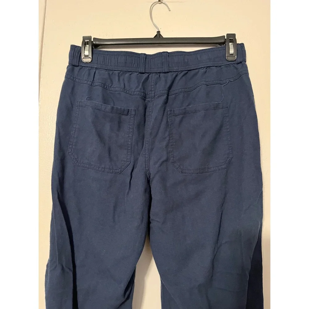 Rewash Navy Blue Rayon Linen Blend Drawstring Elastic Waist Casual Pants M